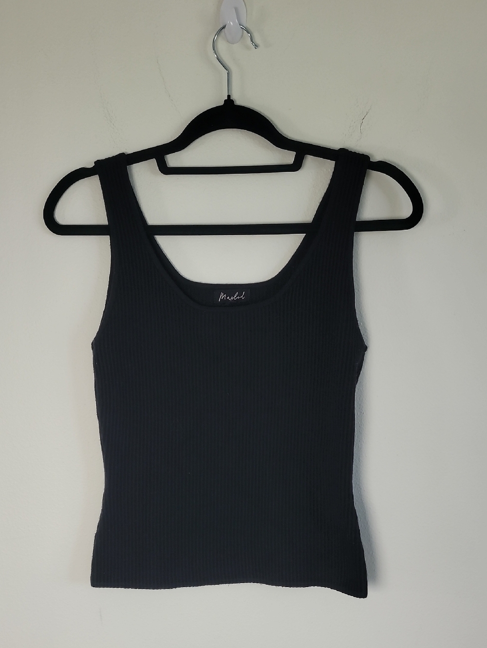 Marled Black Cropped Ribbed Tank Top